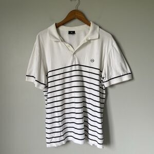 Green Label Polo Shirt White Blue Striped 100% Cotton Golf Athletic Men's Large